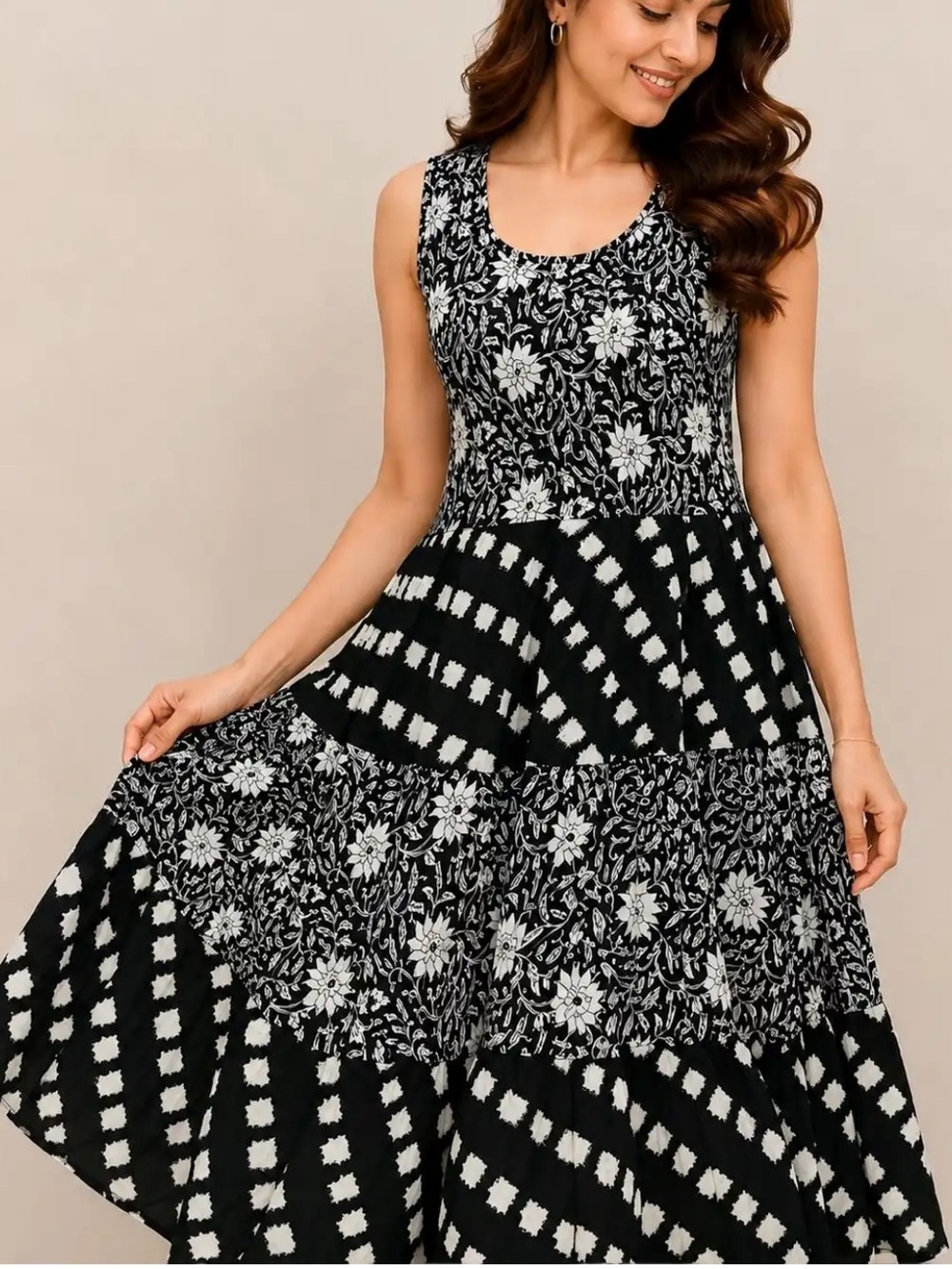 Dress Addict Joy Floral Tiered Midi Dress Women’s Sz M